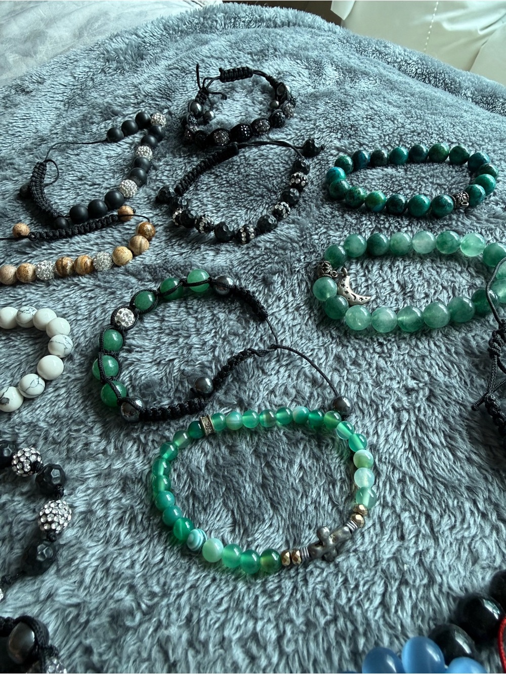Green Beaded Stretch Bracelet - Women Jewelry
